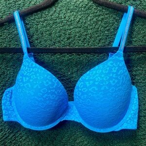 VS Pink Blue Cheetah Shine Strap Push Up Bra size 38B